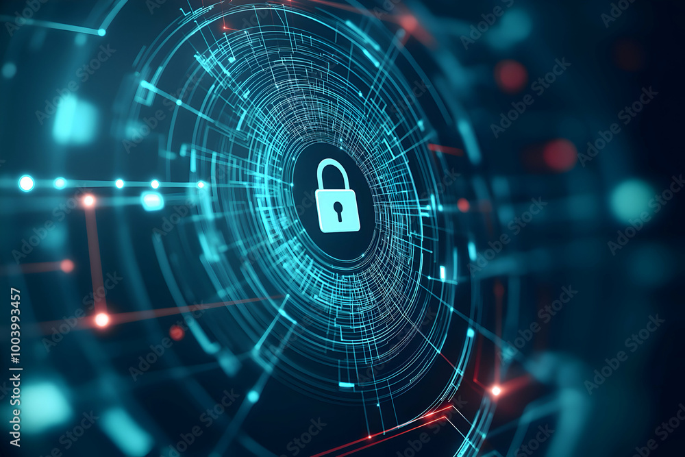 Fototapeta premium Cybersecurity Concept with Digital Lock and Futuristic Network Design Representing Data Protection and Online Security