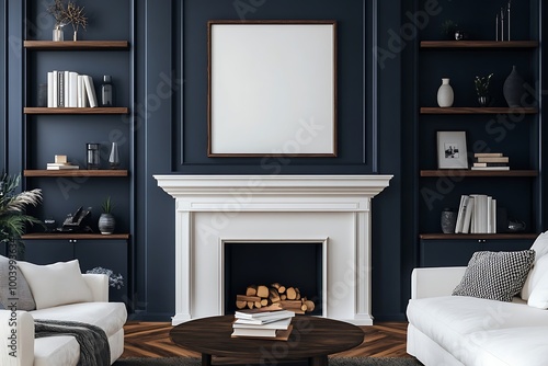 Modern luxrious living room with fireplace 