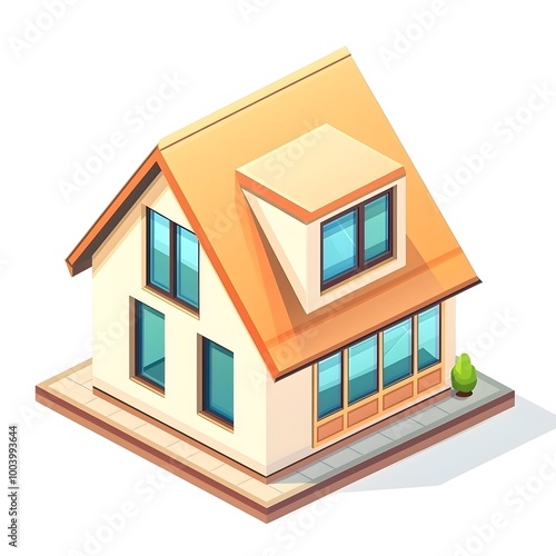 Wallpaper Mural Isometric House with Slanted Roof and Large Windows Against White Background Torontodigital.ca