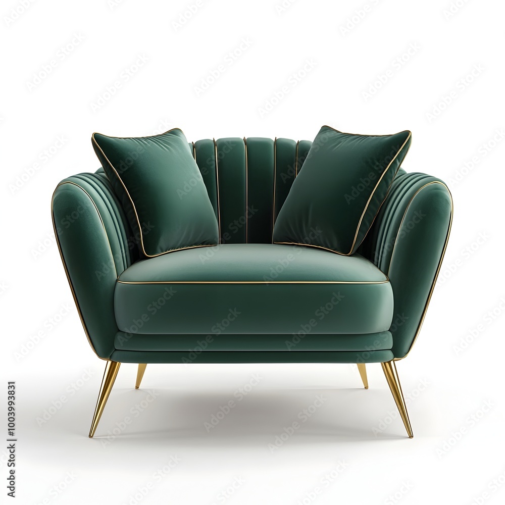 Fototapeta premium Luxury Velvet Sofa with Gold Legs in Contemporary Interior Design