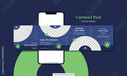 Travel holiday carousel square layout social media post set