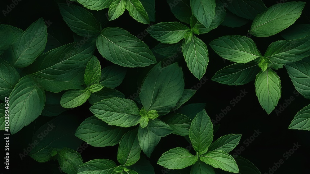 A collection of fresh green mint leaves layered over a natural backdrop, highlighting their rich textures and vivid hues, perfect for culinary or botanical uses SEAMLESS PATTERN A collection of fresh green mint leaves layered over a natural backdrop, highlighting their rich textures and vivid hues, perfect for culinary or botanical uses SEAMLESS PATTERN