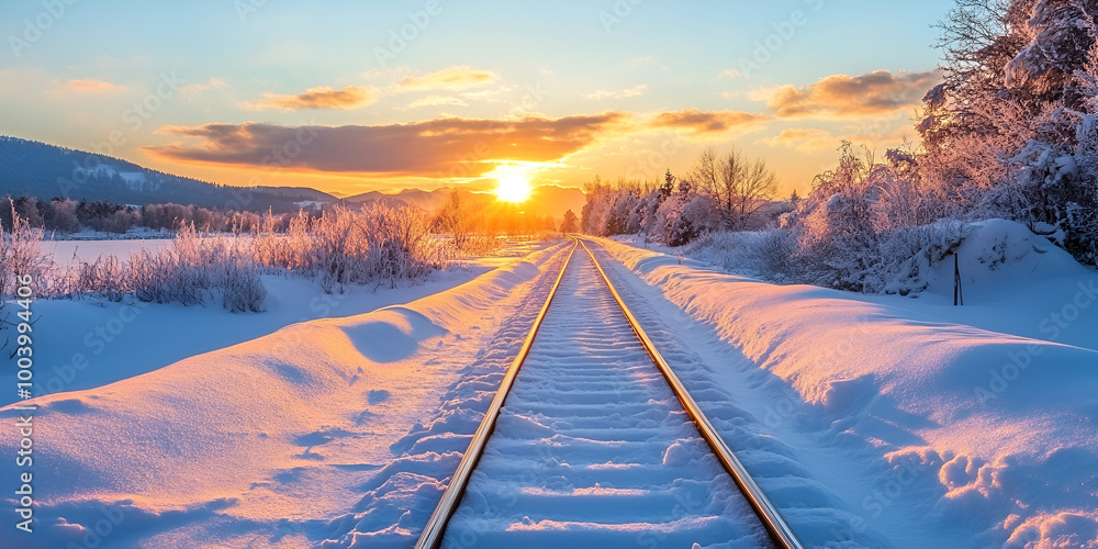 Snow-Covered Railway Tracks at Sunrise Snow-Covered Railway Tracks at Sunrise