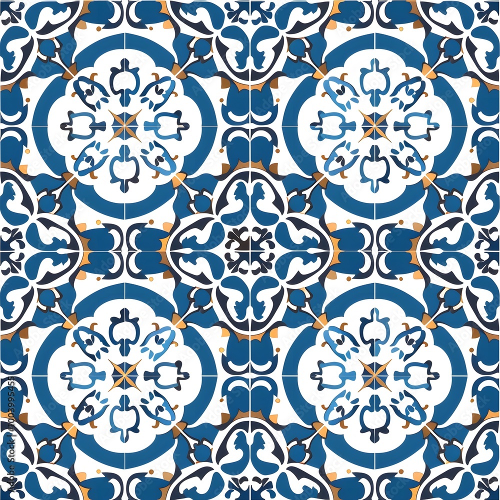 Blue and White Floral Tile Mosaic Pattern. Blue and White Floral Tile Mosaic Pattern.