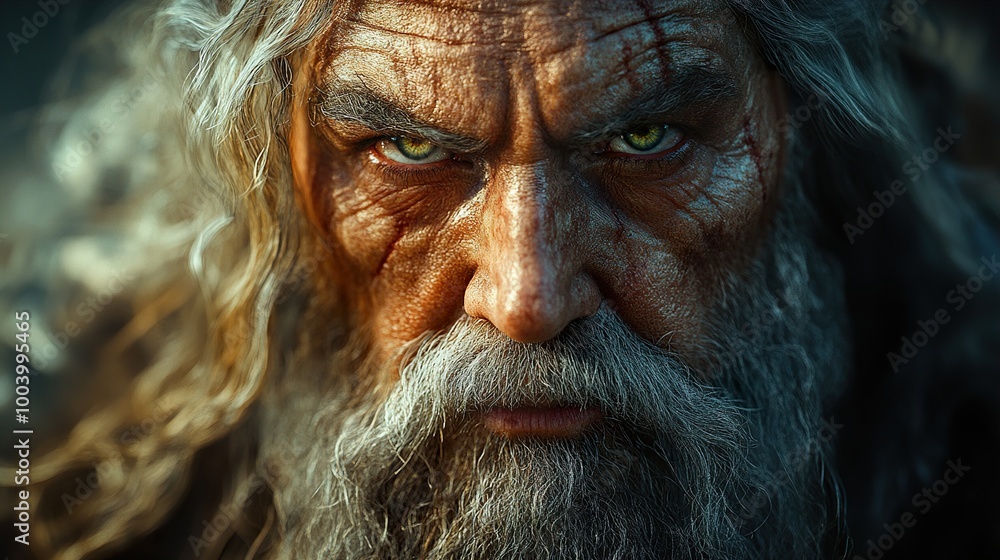 Intense Portrait of a Man with Grey Hair and Beard Intense Portrait of a Man with Grey Hair and Beard