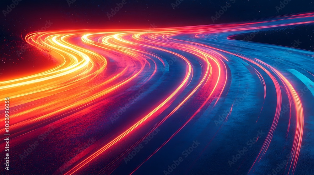 Neon road speed. Light abstract laser trace from the movement of cars. LED curves fast strips. Template for futuristic design. Neon road speed. Light abstract laser trace from the movement of cars. LED curves fast strips. Template for futuristic design.