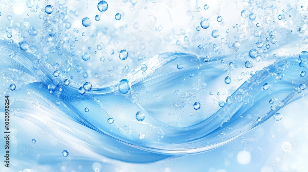 Purifying Collagen Molecule with Water Bubbles and Blue Wave Patterns - Skincare Concept with Copy Space Purifying Collagen Molecule with Water Bubbles and Blue Wave Patterns - Skincare Concept with Copy Space