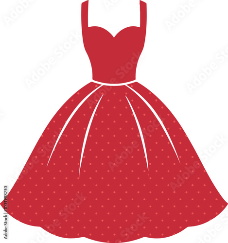 Elegant Red Polka Dot Dress Illustration