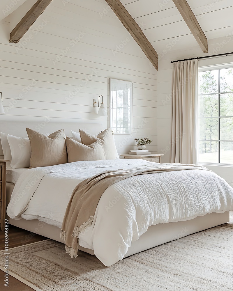 Serene Rustic Bedroom with Natural Light & Wood Beams Serene Rustic Bedroom with Natural Light & Wood Beams