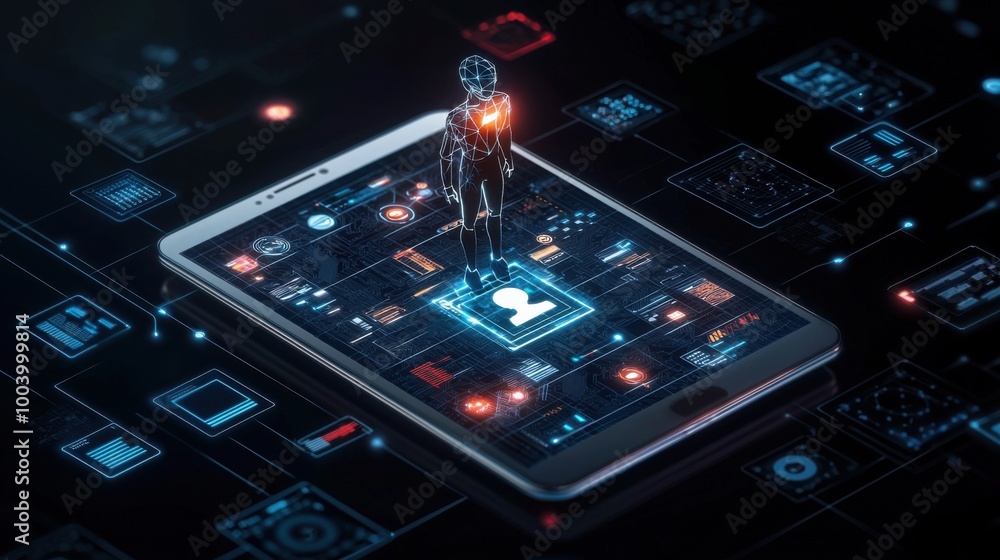 High-tech 3D visualization of consulting services with a professional advising clients through advanced AI-driven analytics surrounded by virtual data High-tech 3D visualization of consulting services with a professional advising clients through advanced AI-driven analytics surrounded by virtual data