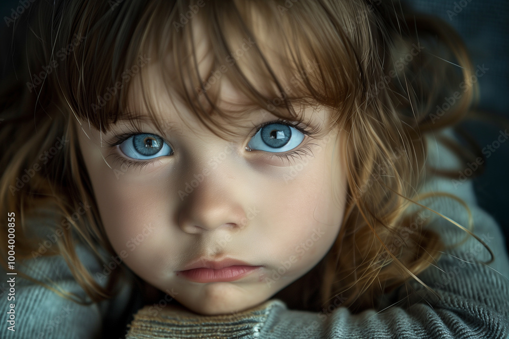 A child is a sweet girl of 3-4 years old with blue eyes and a gray sweater close-up A child is a sweet girl of 3-4 years old with blue eyes and a gray sweater close-up