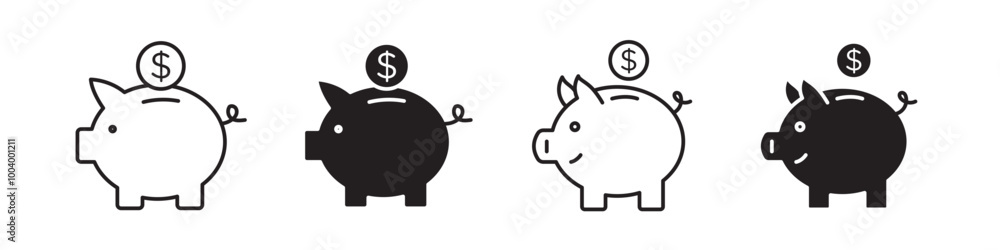 Piggy bank icon collection set Piggy bank icon collection set