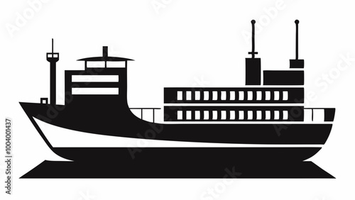 Cargo ship silhouette vector illustration on white background