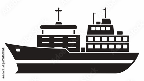 Cargo ship silhouette vector illustration on white background