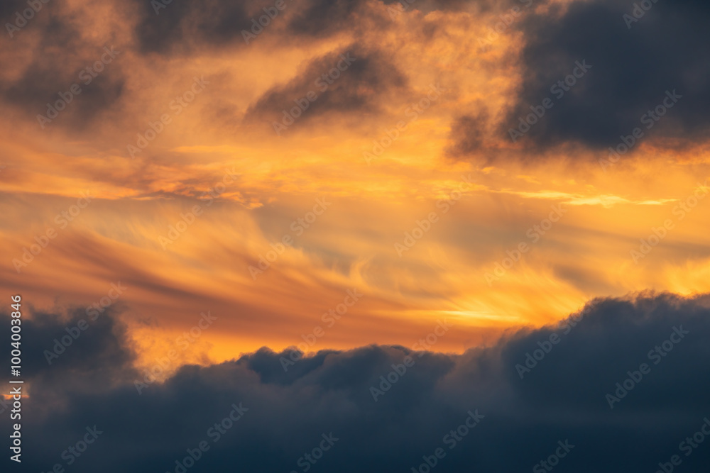 Orange sky horizon with dramatic cloudscape, sunset shot . Orange sky horizon with dramatic cloudscape, sunset shot .