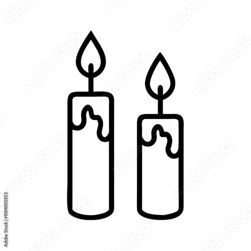 Two burning candles icon in black outline on white background