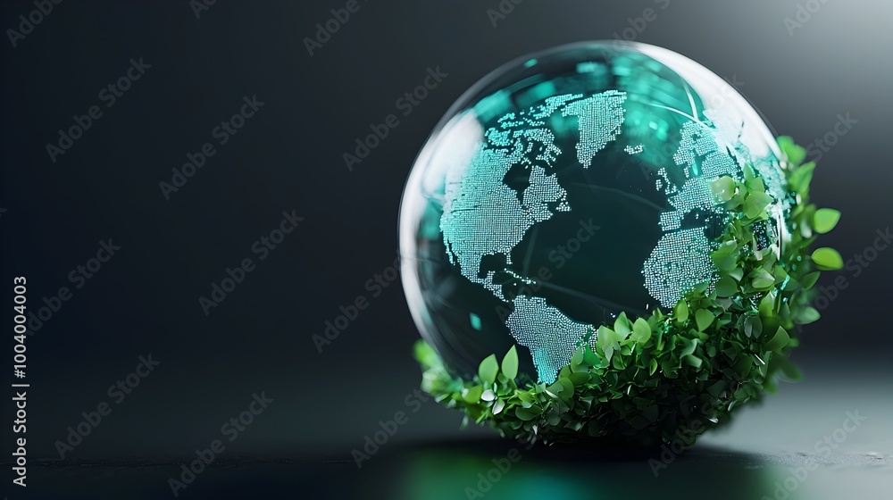 Fototapeta premium Glowing 3D Globe with Eco-Friendly Green Technology Concept