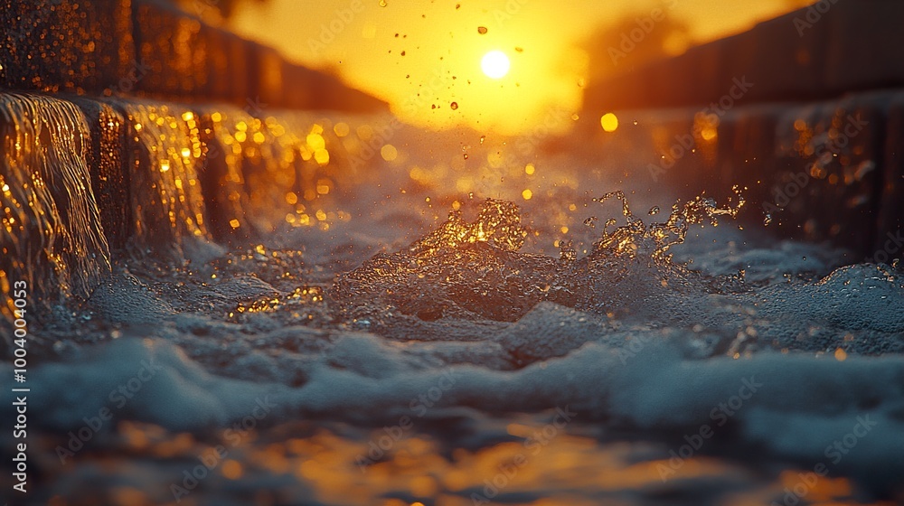 Water Splash at Sunset: A Tranquil River Scene Water Splash at Sunset: A Tranquil River Scene