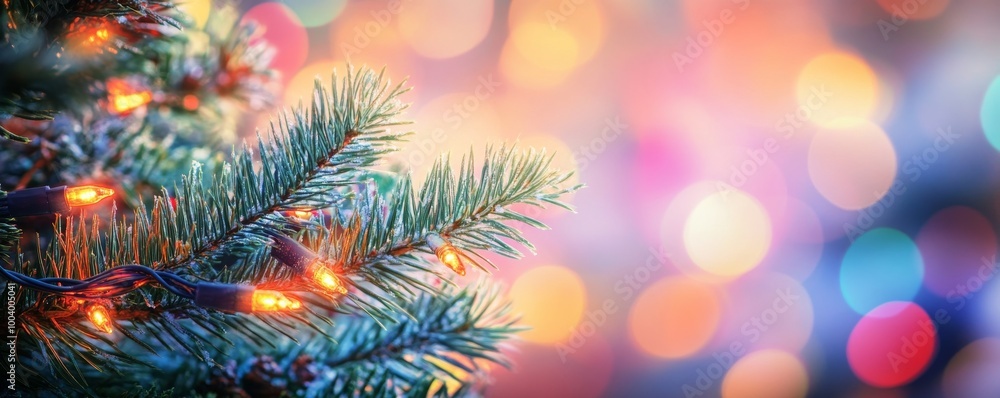 Christmas tree branches with colorful lights Christmas tree branches with colorful lights