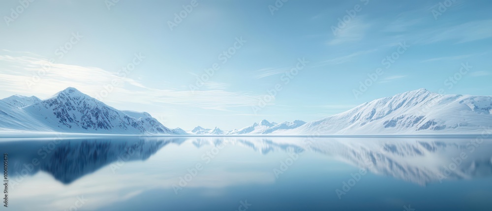 custom made wallpaper toronto digitalStunning mountain range reflected in a calm, icy lake under a clear blue sky.