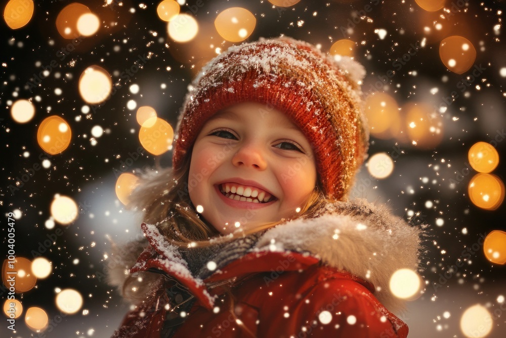 Joyful Child Smiling in a Snowy Winter Environment Joyful Child Smiling in a Snowy Winter Environment