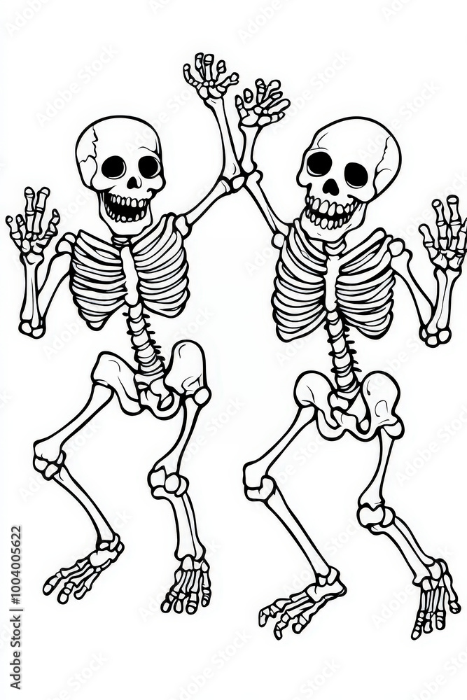 Two skeletons are happily dancing together in this fun halloween coloring page illustration Two skeletons are happily dancing together in this fun halloween coloring page illustration