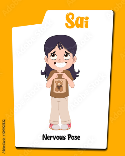 A nervous girl cartoon character AKA Sai, little girl cartoon vector.