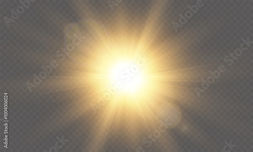 Light Vector with Sun Glare. Sun, Sunrays, and Glare in PNG Format. Gold Flare and Glare.	
