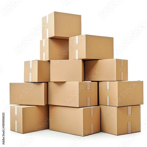 Stack of Parcel Boxes Ready for Shipping Isolated on White Background