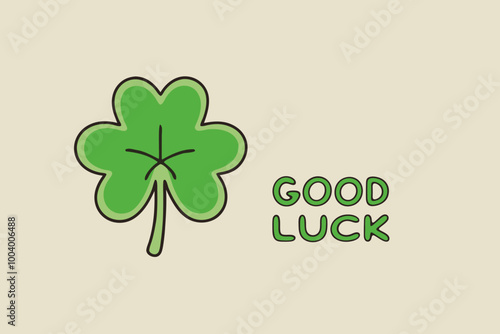Simple Good Luck Four-Leaf Clover Illustration with Text