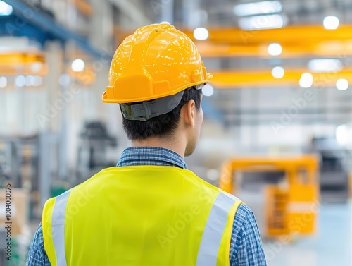 Engineer supervising the setup of injection molding machines in a plastic manufacturing facility, engineer working with machinery, plastic production