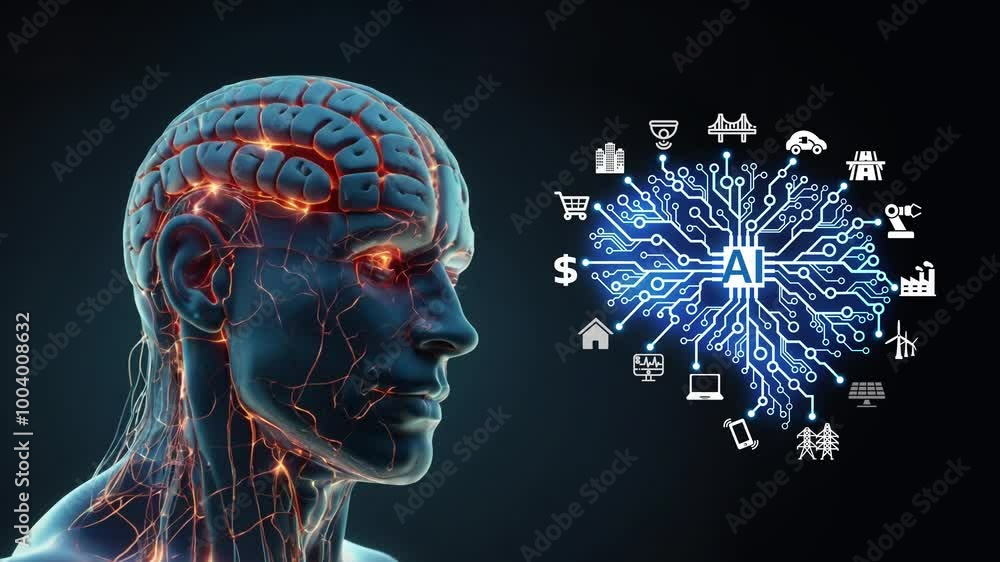 Artificial intelligence concept of big data.Abstract digital human face ...