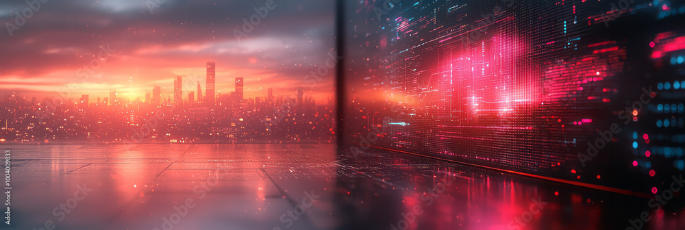 Fototapeta premium A futuristic programming interface displayed on a transparent screen, with a pastel background,