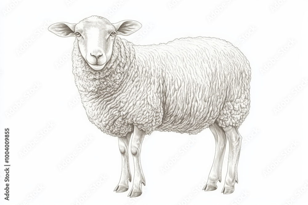 Fototapeta premium Highly detailed drawing of a sheep standing on a white background