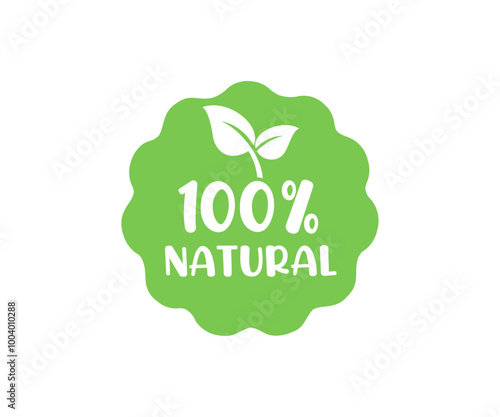 100% all natural stamp, label, sticker or stick flat icon. Stamp and badge sticker flat green color logo isolated, 100 percent natural chemicals flavor's free vector design and illustration.
