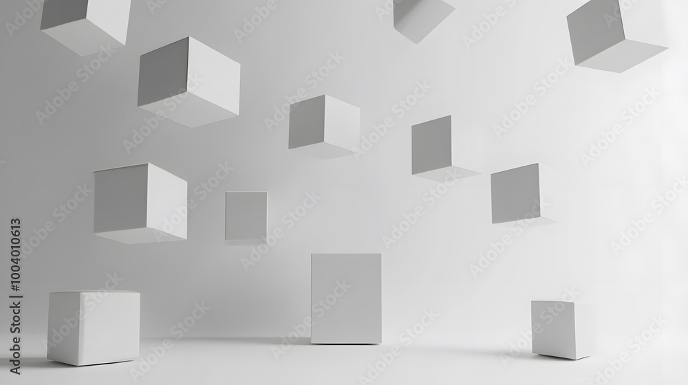 Obraz premium Flying cubes on a white background. 3d render. 