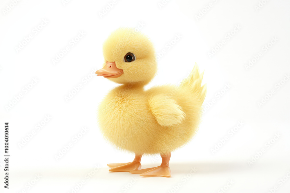 Fluffy cartoon duckling standing on white background, perfect for organic packaging or children's illustrations Fluffy cartoon duckling standing on white background, perfect for organic packaging or children's illustrations