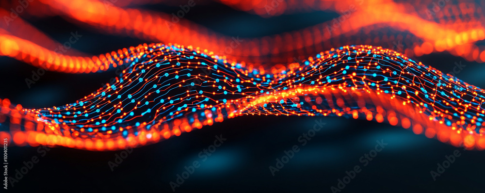 Abstract waves of vibrant light in red and blue, creating a dynamic visual effect. Abstract waves of vibrant light in red and blue, creating a dynamic visual effect.