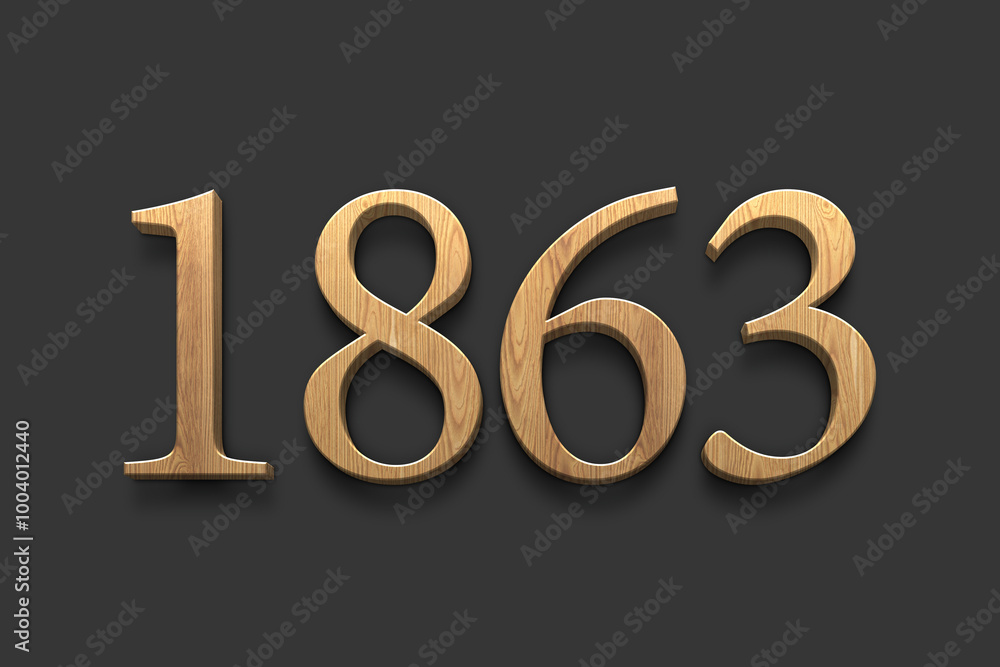 3D wooden logo of number 1863 on dark grey background. 3D wooden logo of number 1863 on dark grey background.