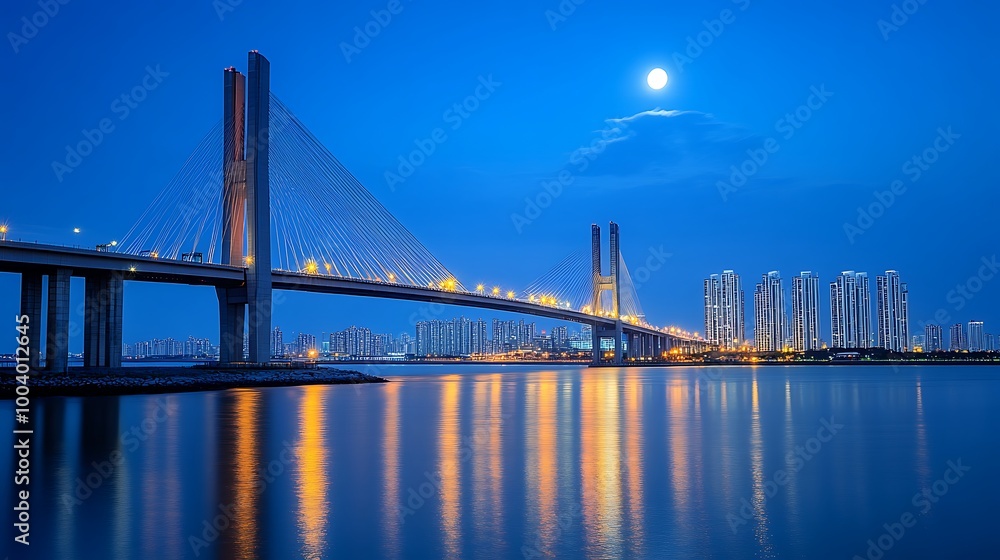Obraz premium Incheon bridge connecting beautiful cityscape modern korea image