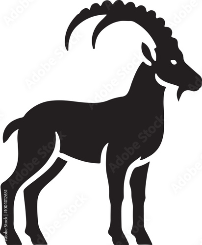 Ibex Vector Silhouette, Ibex Illustration, Ibex Art Hand Drawn Line Art, Goat Isolated on White photo