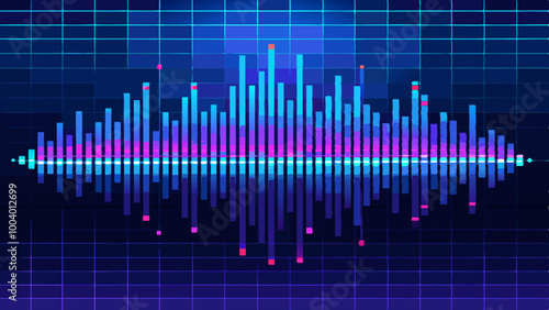  Blue digital equalizer background. Sound wave background