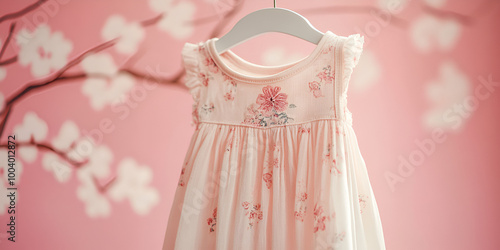 Elegant Pink Dress Hanging with Floral Background