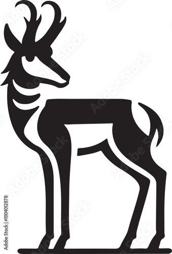 Pronghorn Vector Silhouette, Pronghorn Illustration, Pronghorn Art Hand Drawn Line Art, Deer Silhouette Vector