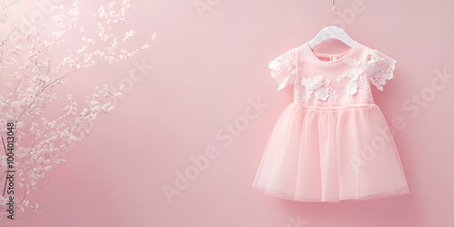 Elegant Pink Dress Hanging with Floral Background