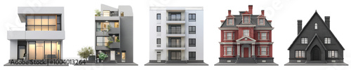 3d house building set isolated Png, transparent without background.