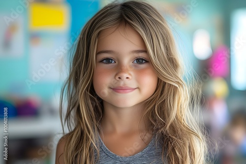 a little girl with long blonde hair 