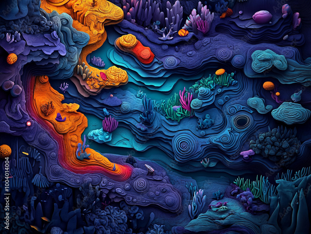 Colorful abstract underwater scene, vibrant ocean textures and coral formations. Colorful abstract underwater scene, vibrant ocean textures and coral formations.