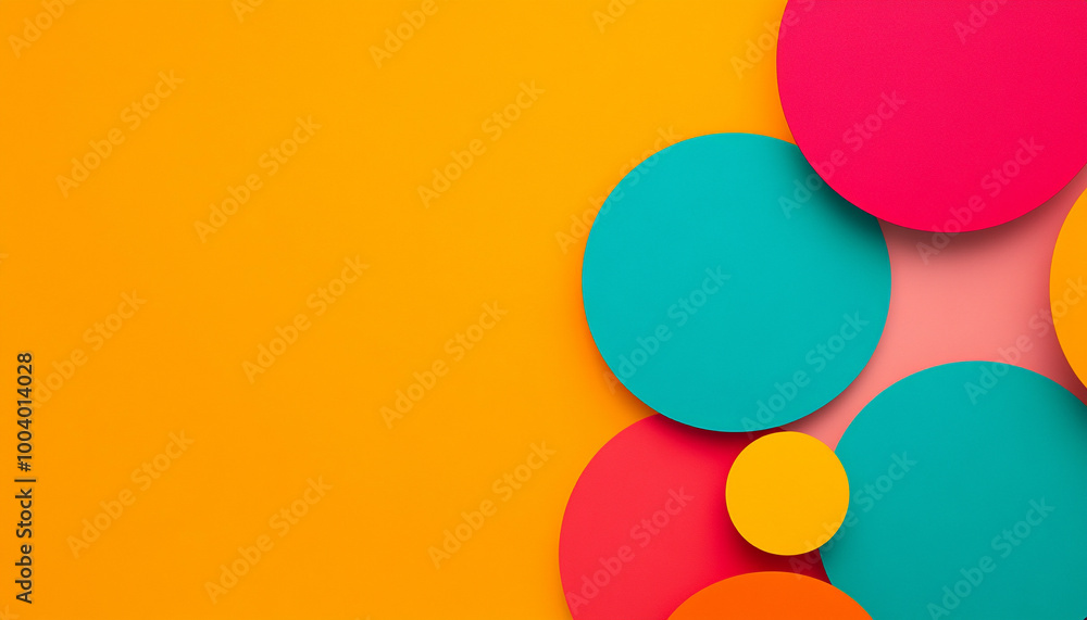 Colorful circles on a vibrant yellow background, ideal for design projects.