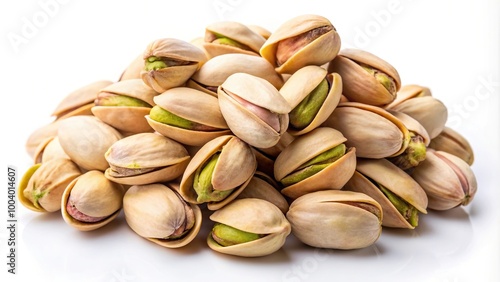 Worm's Eye View of Pistachios isolated on white background